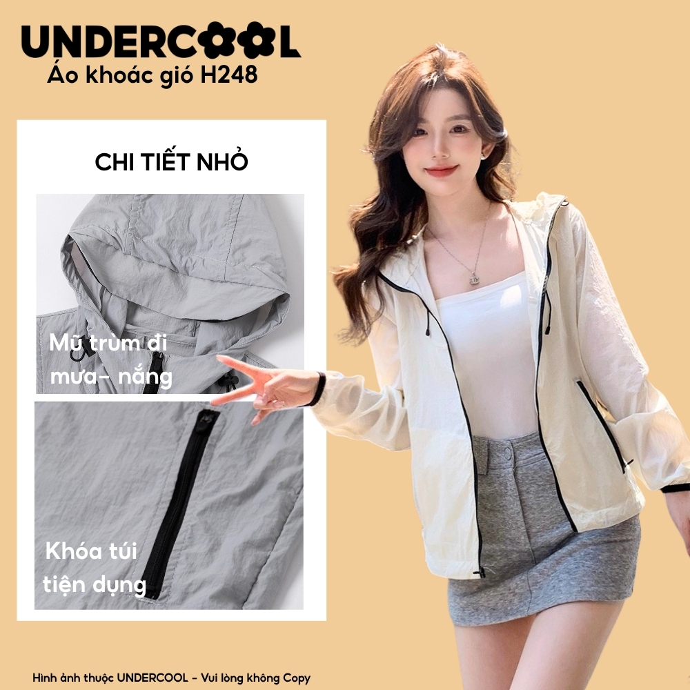 Áo Khoác Gió Nữ Mỏng Nhẹ Chống UV, Dáng Rộng,UNDERCOOL Nữ Dù Mỏng Nhẹ, Chống Nắng, Chống Thấm Nước Nhẹ, khóa kéo H248