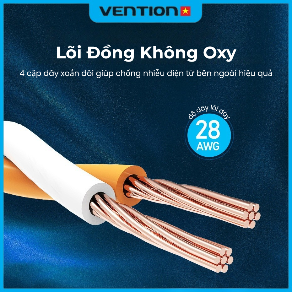 Cáp Mạng Vention CAT8, RJ45, Tốc Độ 40Gbps, Băng Thông 2000MHz, Chuẩn SFTP, Dùng Cho PS4, Game, Router, Máy Tính