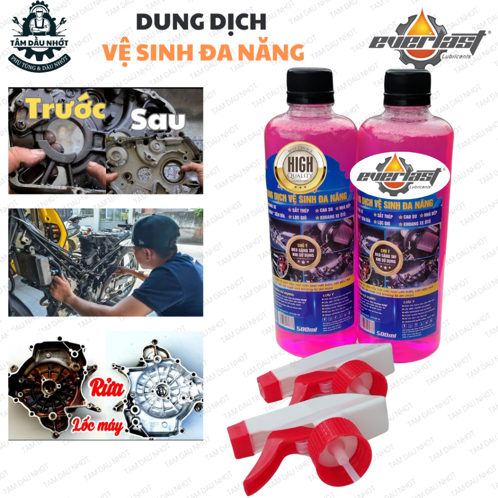 Chai Tẩy Rửa Vệ Sinh Đa Năng Everlast 500ml – Làm Sạch Sên Nhông Dĩa, Lọc Gió, Khung Xe, Inox, Sắt Thép, Cao Su, Nhà Bếp
