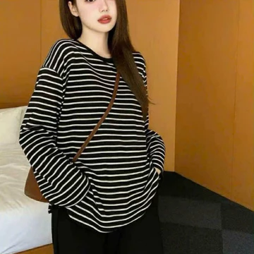 ÁO thun tay dài from rộng ÁO KẺ VẰN NGANG phong cách Hàn Quốc M2588