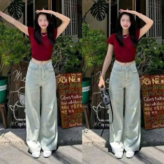 sét quần bò ống xuông phối áo, mua quần được áo