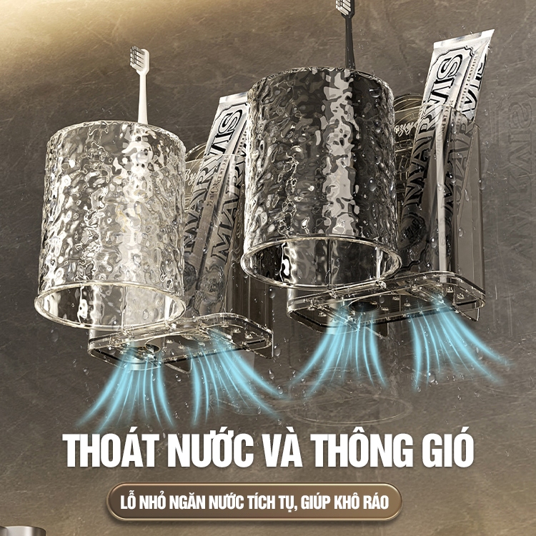 Kaleis Kệ Đựng Bàn Chải Dán Tường Có Cốc, Thoát Nước Nhanh – Siêu Chắc, Tiện Dụng Cho Phòng Tắm