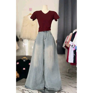 sét bộ quần bò ống rộng kèm áo