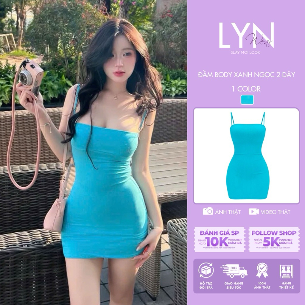 🩵 | LYN WEAR | Đầm Body 2 Dây Xanh Ngọc Nhún Ngực Ôm Body Co Giãn Tốt Tôn Dáng Sexy Sang Trọng