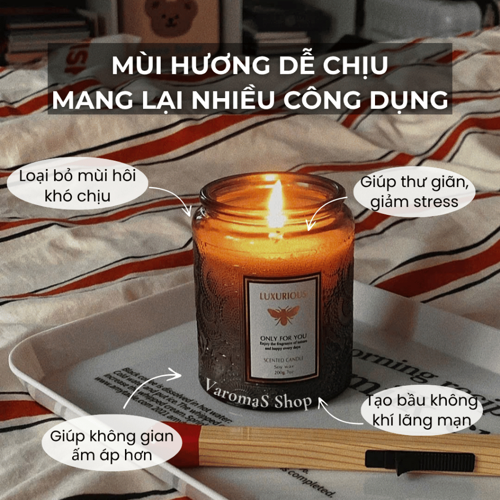 Nến Thơm VaromaS NEN01 Tinh Dầu Thiên Nhiên Thư Giãn Trang Trí Quà Tặng Cao Cấp