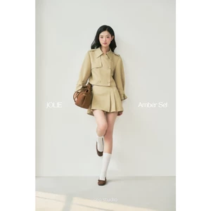 SEO STUDIO - Set áo kaki mix chân váy xếp li - Amber Set