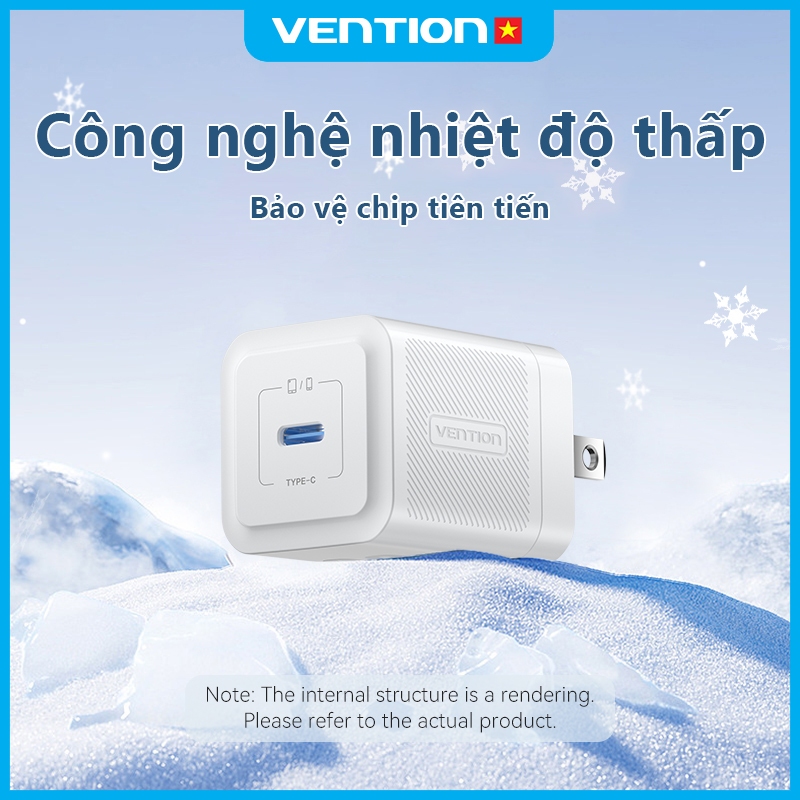 Bộ Sạc Nhanh 20W GaN Vention Hỗ Trợ PD Và QC3.0, Cổng USB-C, Chống Quá Tải Nhiệt, Bền Bỉ An Toàn, Bảo Hành 2 Năm
