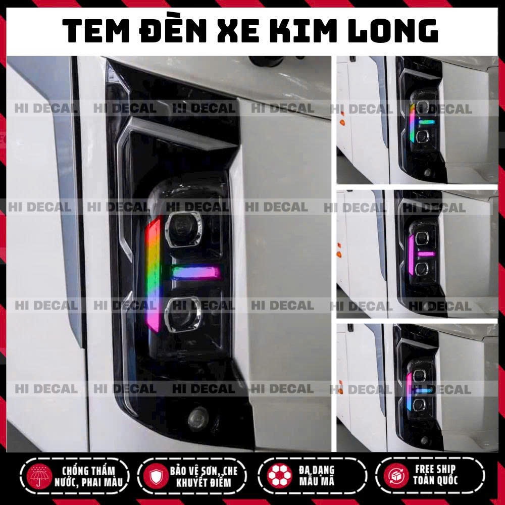 Tem dán đèn xe khách Kim Long 99 , decal đổi màu đèn xe Kim Long 29 -45 tem dán đổi màu đèn cực chất (1 bộ 2 bên)