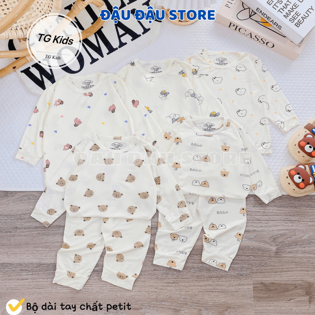 Set 2- 3Bộ Dài Tay Chui Đầu Thun Lạnh Sơ Sinh Nền Kem in hoạ tiết mềm mịn cho bé sơ sinh size 3-15kg DL100 Đậu Đậu Store