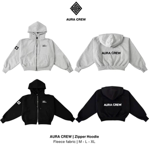 ÁO KHOÁC HOODIE FORM BOXY AURA CREW Unisex - Hoodie zip nỉ bông CAO CẤP, Full THÊU, KHÔNG XÙ LÔNG, có túi trong