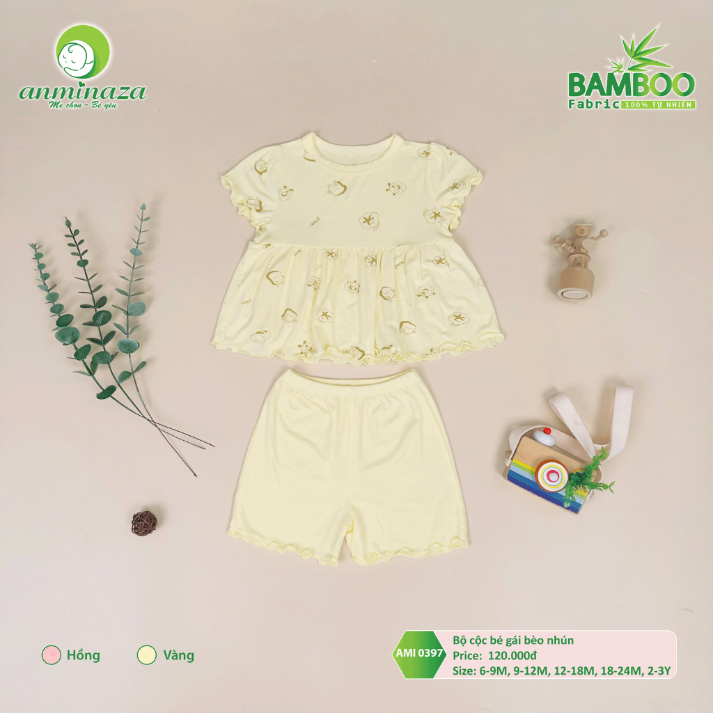 Bộ Cộc Bé Gái Nhún Bèo Mềm Mại, An Toàn Và Dễ Thương Cho Bé Yêu - Hàng Chính Hãng AMI0397