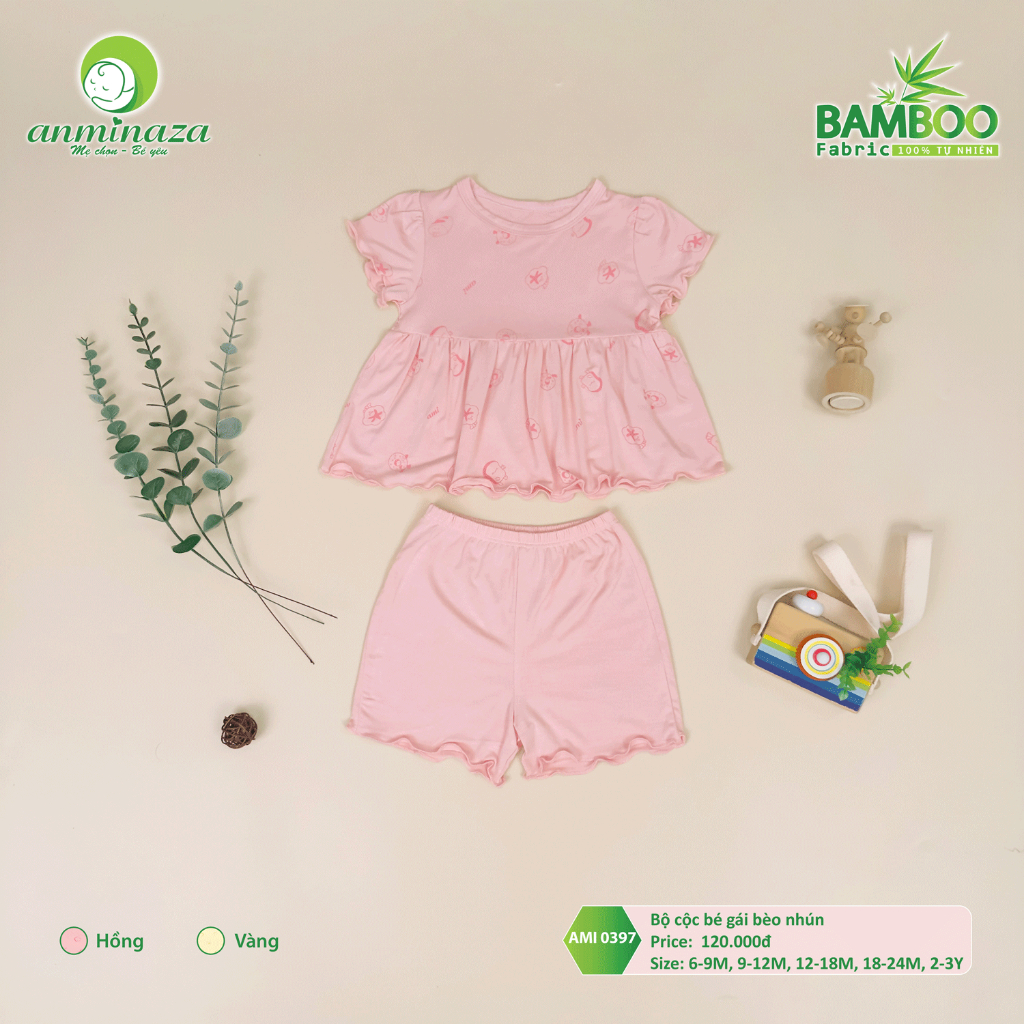 Bộ Cộc Bé Gái Nhún Bèo Mềm Mại, An Toàn Và Dễ Thương Cho Bé Yêu - Hàng Chính Hãng AMI0397
