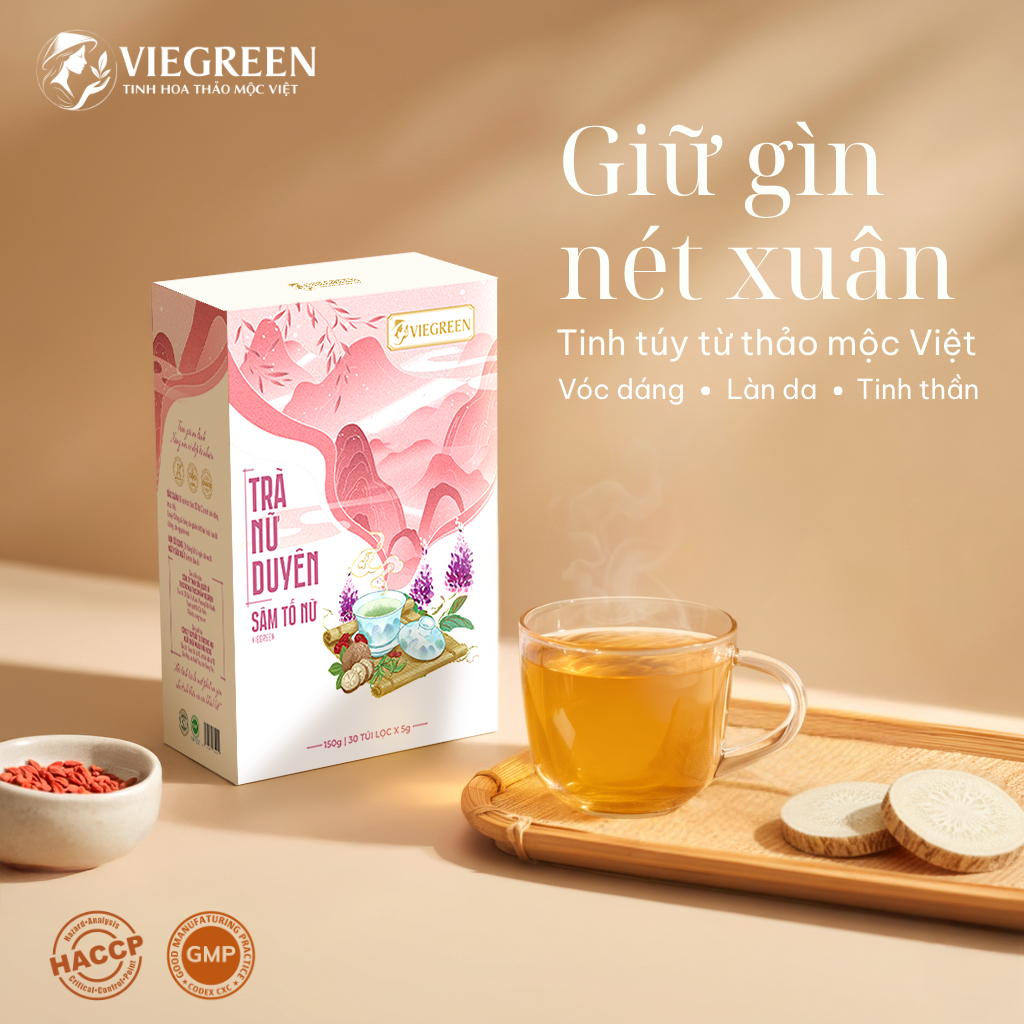 Combo 2 Hộp Trà Túi Lọc Sâm Tố Nữ 36% VIEGREEN Nữ Duyên 30 Túi x 5g, Không Đường, GMP HACCP