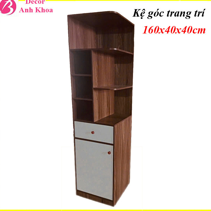 Kệ Góc Tường Gỗ Có Ngăn Tủ, Kệ trang trí 1m60x40x40cm Chất Liệu Gỗ MDF, Dễ Dàng Tháo Lắp