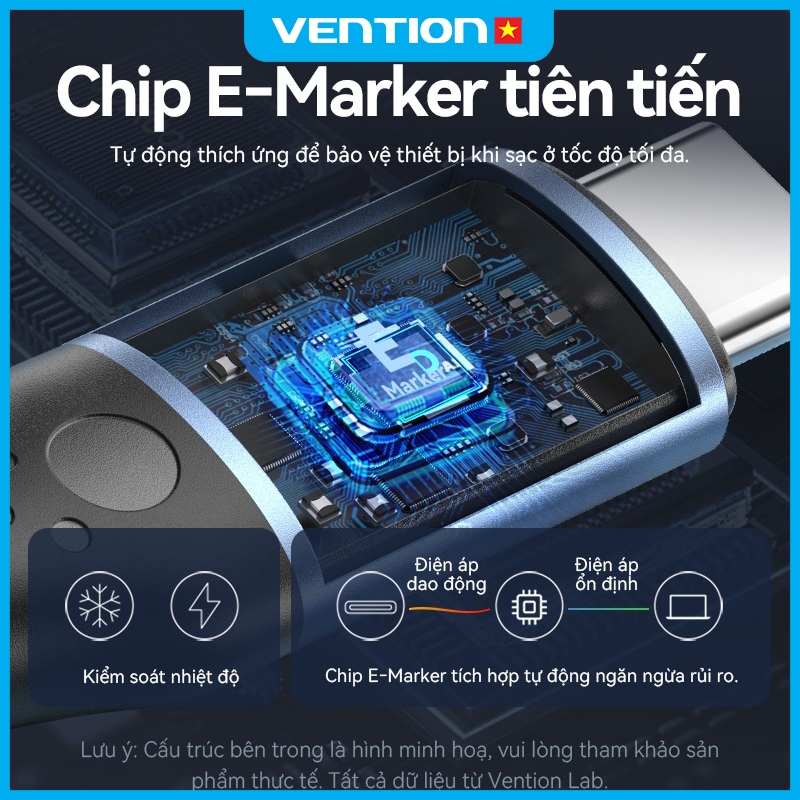 Cáp Sạc Nhanh 240W Vention Type C, Tốc Độ 480Mbps, Dây Dù Bện 4mm Đầu Hợp Kim Nhôm Mạ Niken Bền Chắc