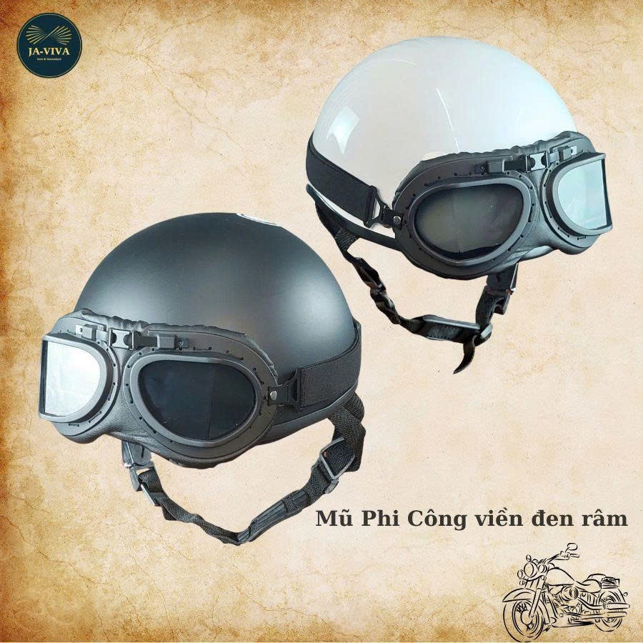 Combo mũ bảo hiểm nửa đầu phượt kèm kính phi công vintage, nón bảo hiểm phượt 1/2 đầu có kính