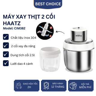 Máy xay thịt Haatz CIM382 đa năng công suất 500W 2 cối 2.5L,0.75L lưỡi dao sắc bén kèm đầu đánh ruốc