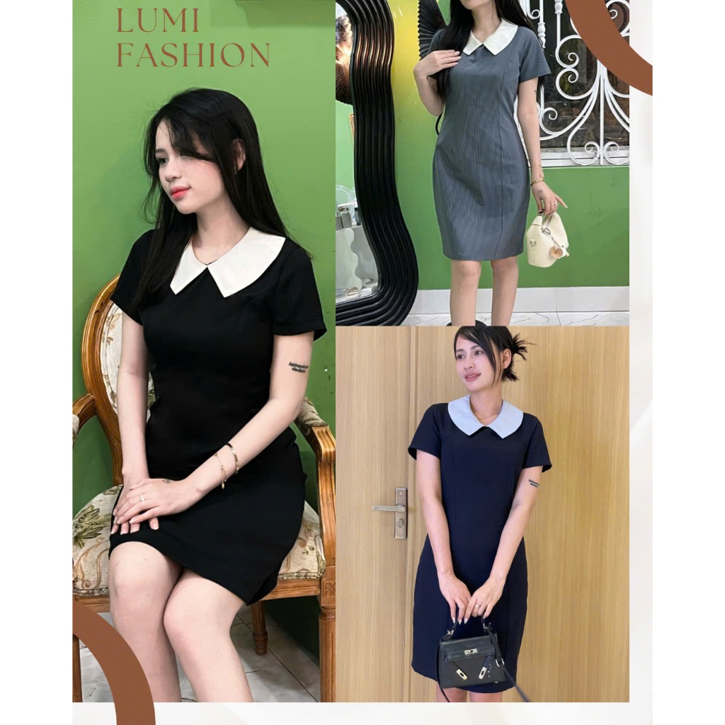 LUMI - Đầm sơ mi công sở nữ thiết kế cổ bèo, form suông dáng ngắn, thanh lịch phù hợp đi làm đi chơi