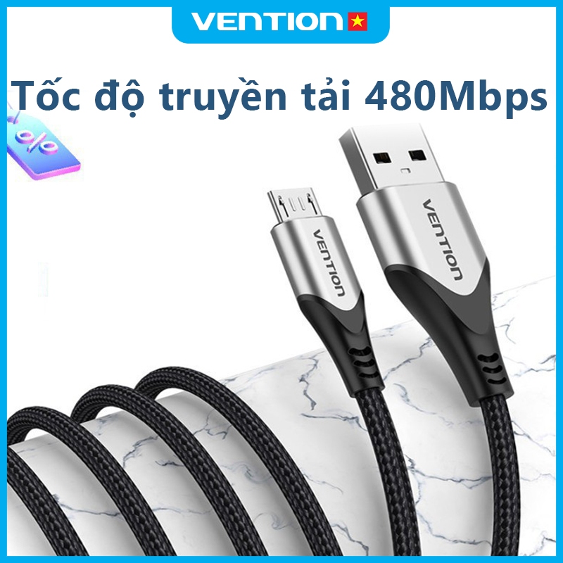 Cáp Sạc Nhanh 60W USB Sang Micro Vention, Tốc Độ Truyền 480Mbps, Dây Bện Dù, Đầu Hợp Kim Nhôm Dùng Cho Samsung, Android