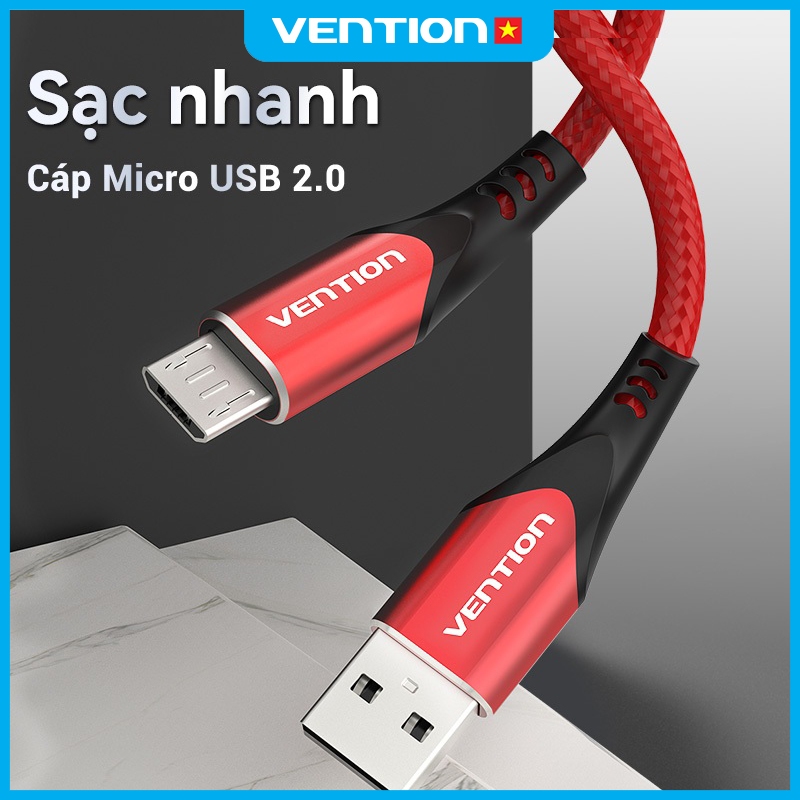 Cáp Sạc Nhanh 60W USB Sang Micro Vention, Tốc Độ Truyền 480Mbps, Dây Bện Dù, Đầu Hợp Kim Nhôm Dùng Cho Samsung, Android