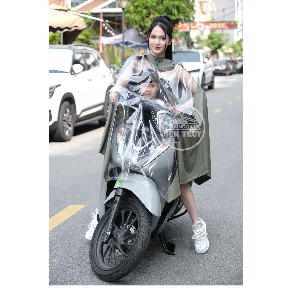 Sơn Thuỷ áo mưa trong suốt nửa trước, tiện lợi quan sát đồng hồ, tốc độ, điện thoại, chở trẻ em phía trước, siêu rộng