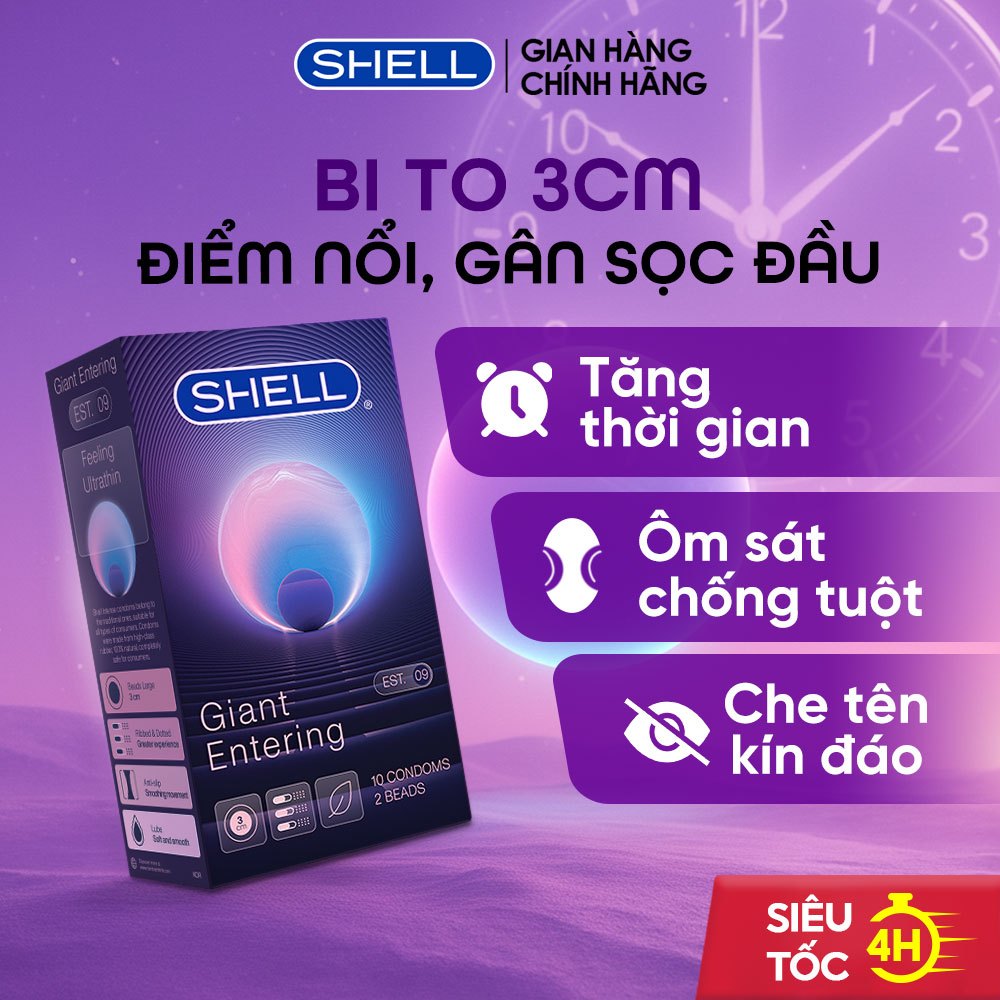 Bao Cao Su Shell Giant Entering Gân Nổi, Bi Tăng 3cm - Hộp 10 Cái ...