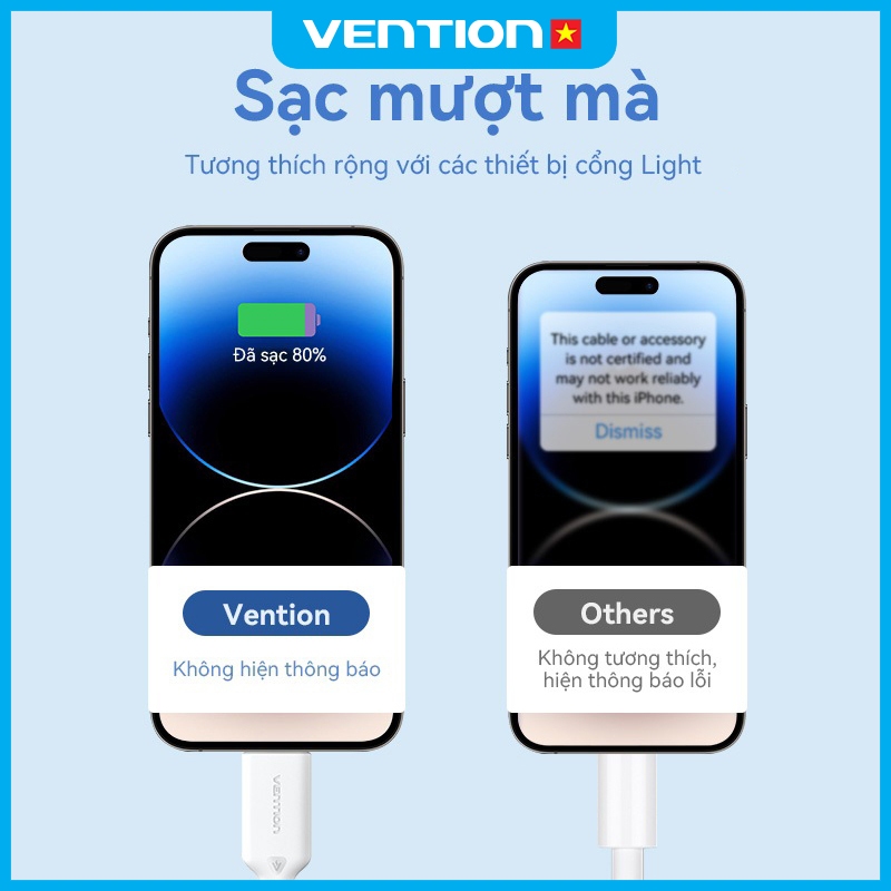Cáp Sạc Nhanh USB Sang Light 12W Vention, Truyền Dữ Liệu 480Mbps, Dây Bện Dù, Đầu Hợp Kim Nhôm