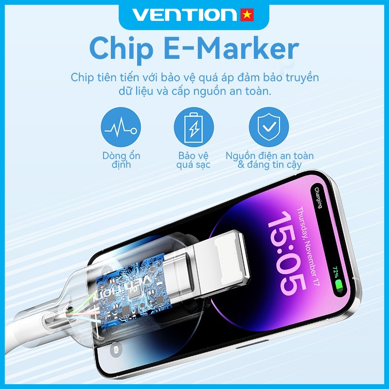 Cáp Sạc Nhanh USB Sang Light 12W Vention, Truyền Dữ Liệu 480Mbps, Dây Bện Dù, Đầu Hợp Kim Nhôm