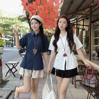 Áo Sơ Mi Nữ Kiểu Tay Ngắn, Áo Sơ Mi Nữ Kiểu Hàn Quốc, Áo Sơ Mi Nữ Kiểu Tiểu Thư Đẹp Trắng Đen CT488