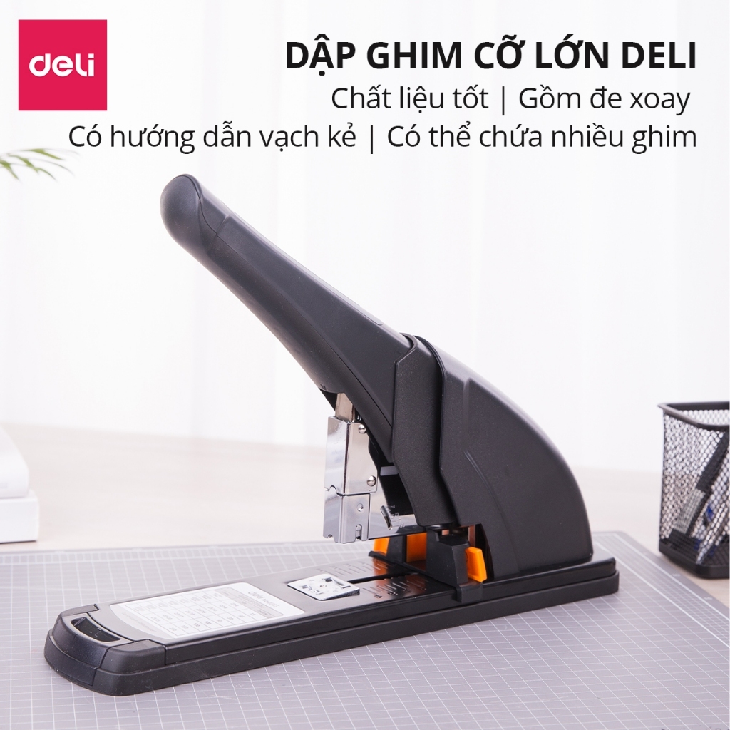 Dập Ghim Đại Deli 0385 – Bấm Tối Đa 240 Trang, TPE & ABS Cao Cấp, Đe Kim Loại Bền, Tặng 1000 Ghim