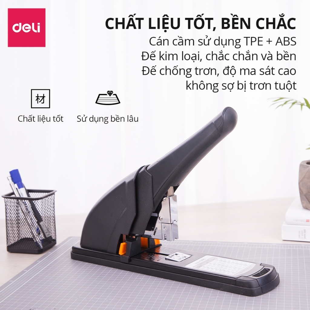 Dập Ghim Đại Deli 0385 – Bấm Tối Đa 240 Trang, TPE & ABS Cao Cấp, Đe Kim Loại Bền, Tặng 1000 Ghim