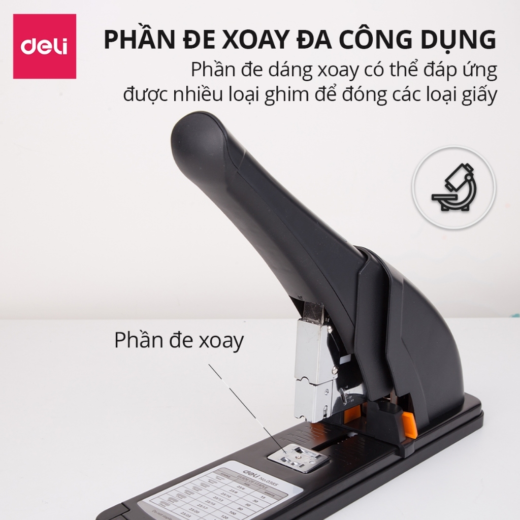 Dập Ghim Đại Deli 0385 – Bấm Tối Đa 240 Trang, TPE & ABS Cao Cấp, Đe Kim Loại Bền, Tặng 1000 Ghim