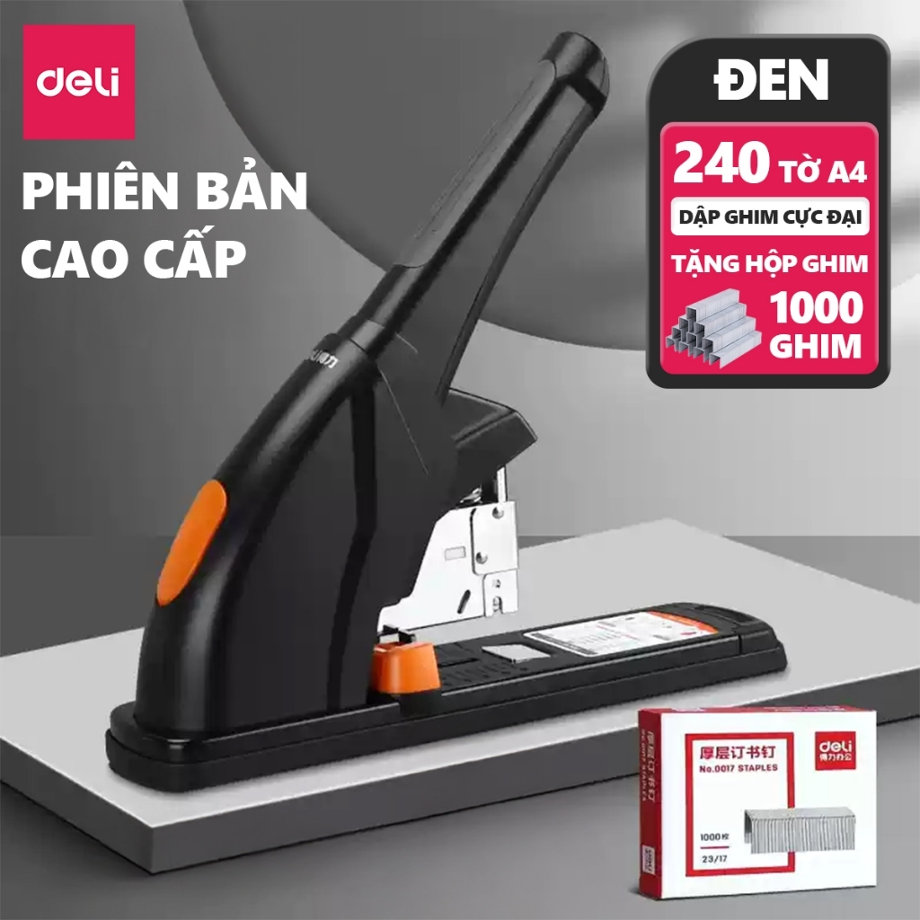 Dập Ghim Đại Deli 0385 – Bấm Tối Đa 240 Trang, TPE & ABS Cao Cấp, Đe Kim Loại Bền, Tặng 1000 Ghim