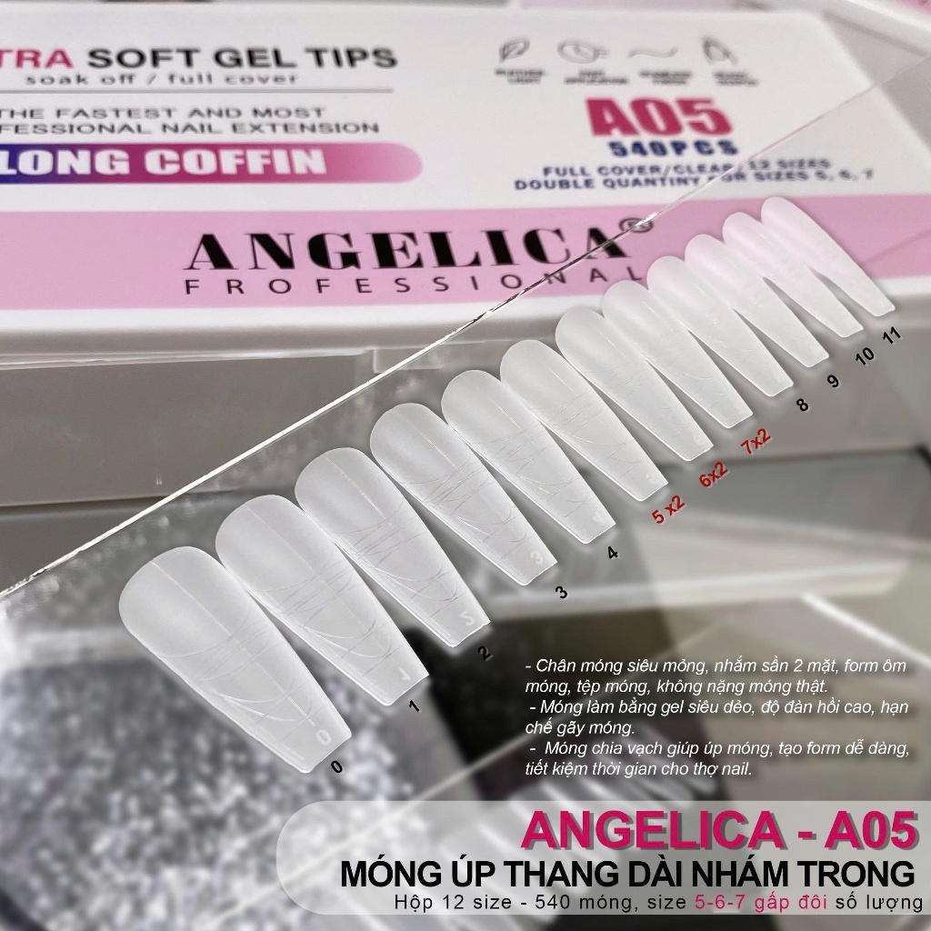 Móng Up ANGELICA Chính Hãng Cao Cấp , Đủ Các Form Hộp 540 -552 Móng 12 Size Siêu Dẻo Ôm Form Móng.