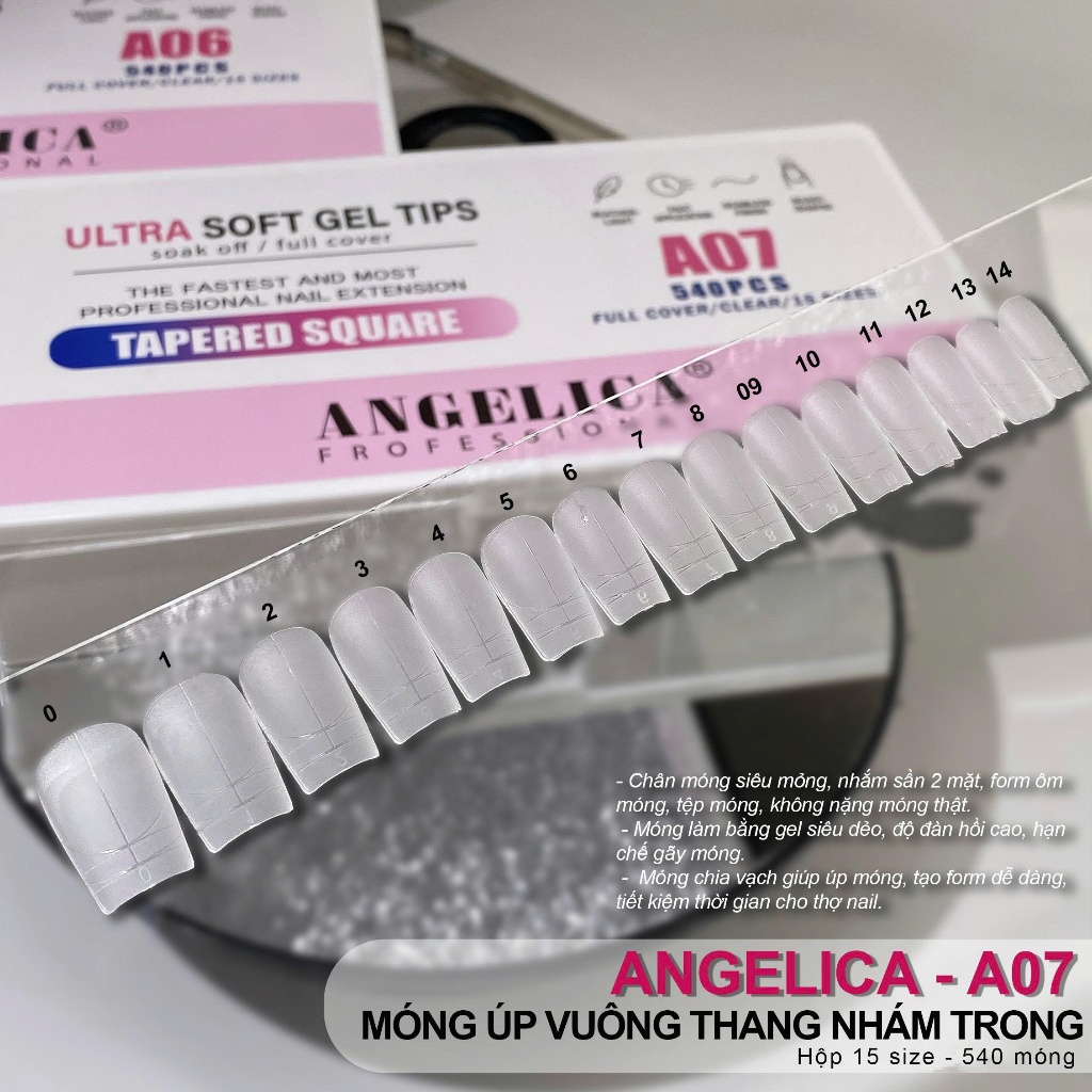 Móng Up ANGELICA Chính Hãng Cao Cấp , Đủ Các Form Hộp 540 -552 Móng 12 Size Siêu Dẻo Ôm Form Móng.
