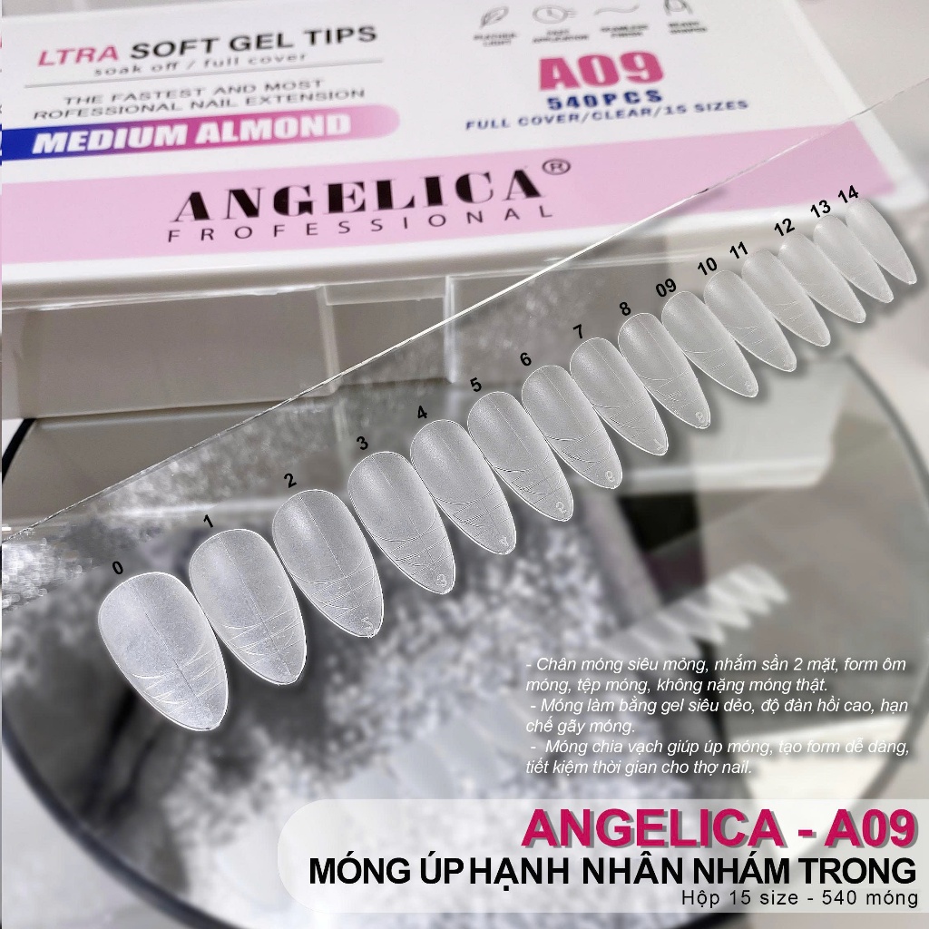 Móng Up ANGELICA Chính Hãng Cao Cấp , Đủ Các Form Hộp 540 -552 Móng 12 Size Siêu Dẻo Ôm Form Móng.