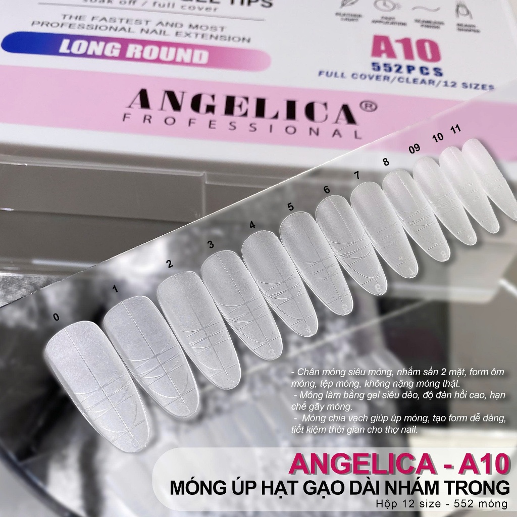 Móng Up ANGELICA Chính Hãng Cao Cấp , Đủ Các Form Hộp 540 -552 Móng 12 Size Siêu Dẻo Ôm Form Móng.