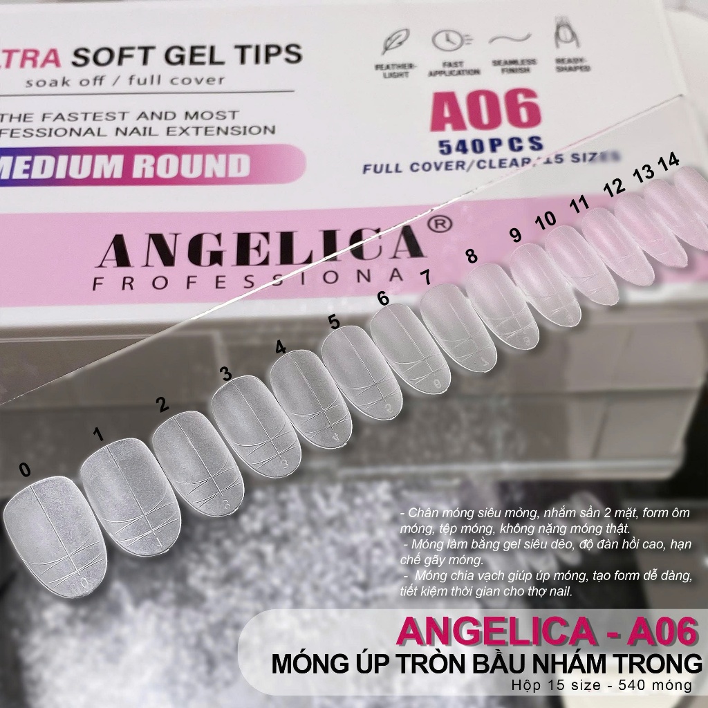Móng Up ANGELICA Chính Hãng Cao Cấp , Đủ Các Form Hộp 540 -552 Móng 12 Size Siêu Dẻo Ôm Form Móng.