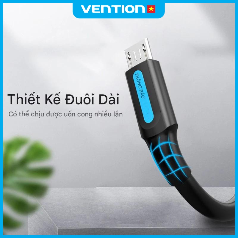 Dây Cáp Sạc Nhanh 60W USB Sang Micro Vention, Truyền Dữ Liệu 480Mbps, Vỏ Bọc PVC Chống Đứt Gãy