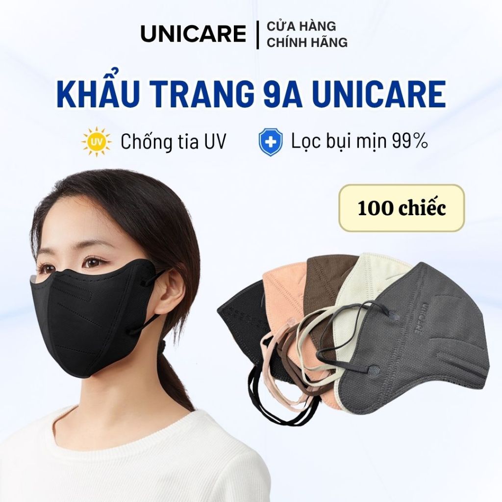 Khẩu trang 9A Unicare combo 100 chiếc - Khẩu trang 5 lớp kháng khuẩn lọc bụi và chống nắng hiệu quả