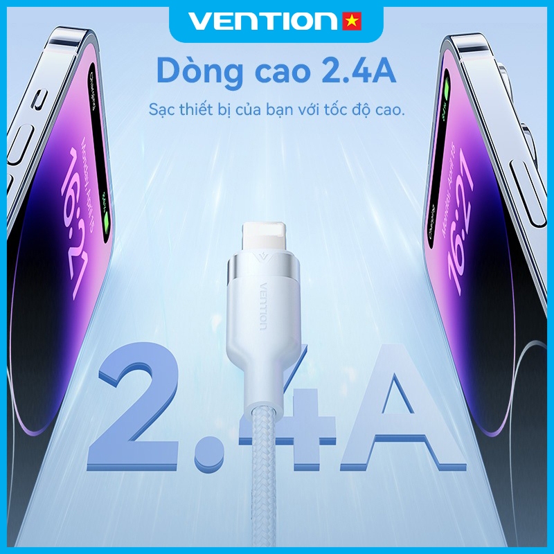 Cáp Sạc Nhanh USB Sang Light 12W Vention, Truyền Dữ Liệu 480Mbps, Dây Bện Dù, Đầu Hợp Kim Nhôm