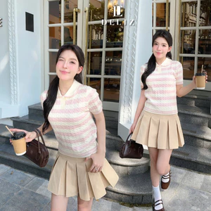 - Áo len cổ sen cộc tay mùa hè phối màu, dáng công sở hiện tại chất len lông thỏ cao cấp PL32 LIVE