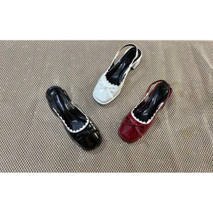SALESTORE’S-Giày cao gót mũi tròn ren gót vuông đính nơ nhỏ cao 3cm,5cm bigsize (36-43) pre-order Emi14