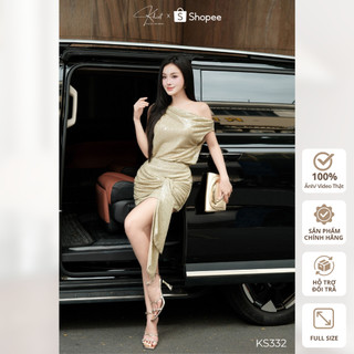 Set váy ngắn Khiết Style kim sa ánh vàng lệch vai phong cách đi tiệc sang chảnh KS332