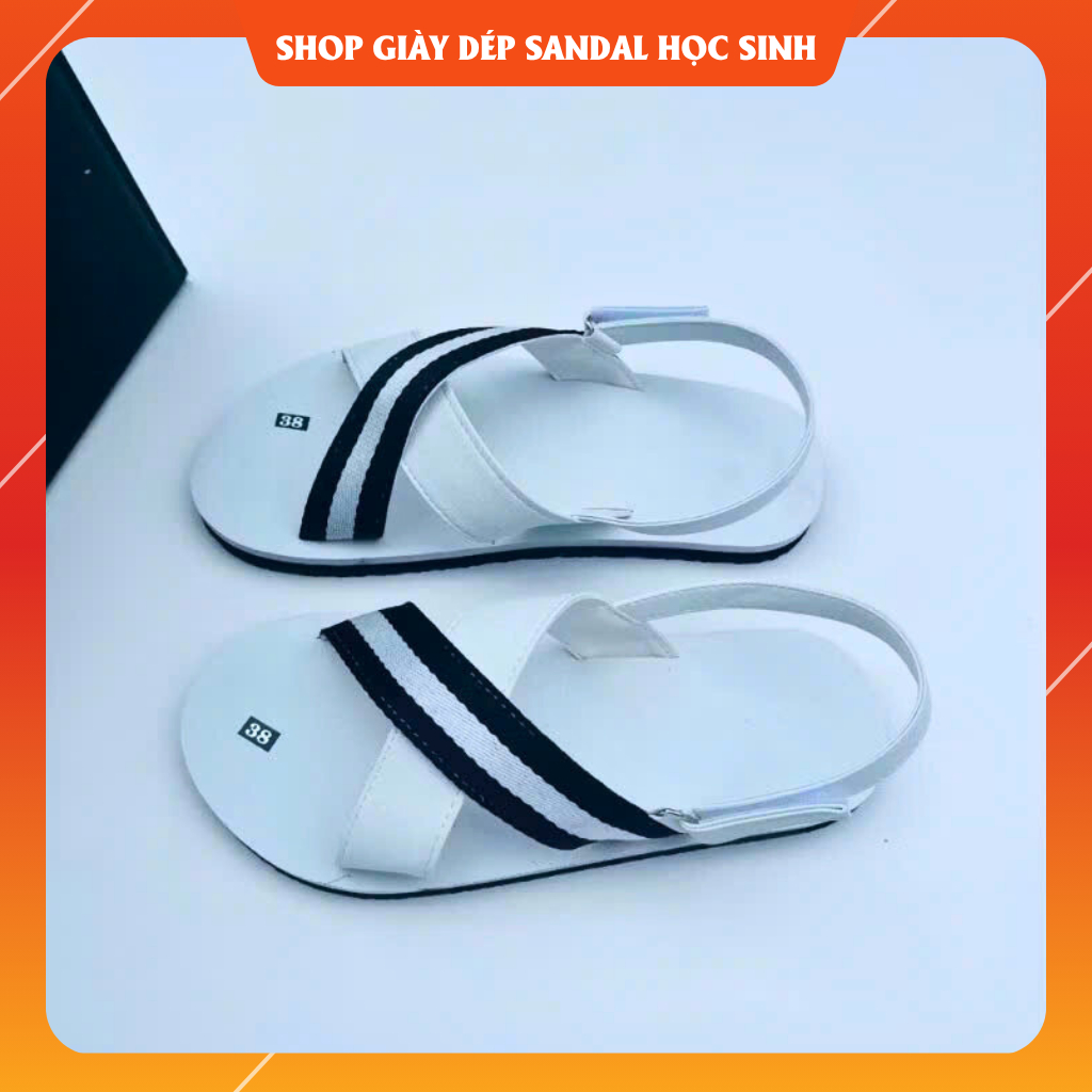 Dép sandal trắng quai sọc đen unisex – Thời trang năng động, thoải mái đi lại