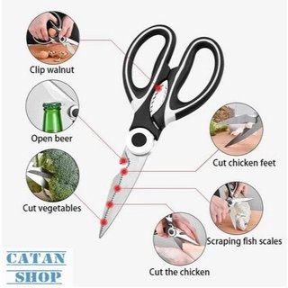 Kéo Cắt Gà, Kéo Inox Nhựa 2 Màu Đen Trắng Cắt Thực Phẩm Chế Biến Nhà Bếp Đa Năng, Tiện Lợi
