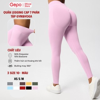GEPO Quần legging nữ thể thao tập gym yoga cạp cao 7cm viền chun vải dệt kim 10% Elastane co giãn 4 chiều GP133