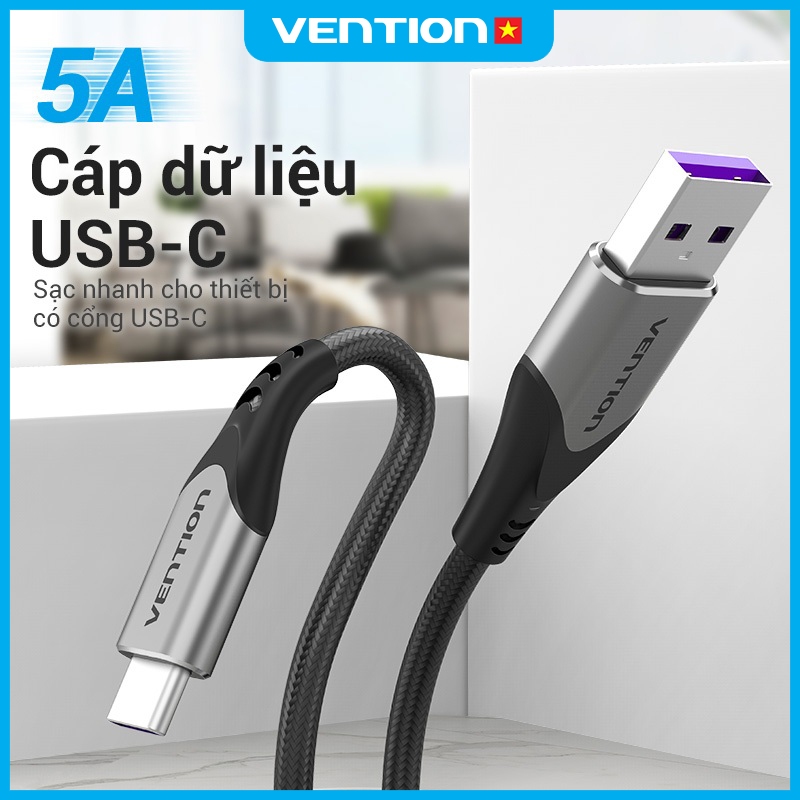 Dây Cáp Sạc Nhanh 60W USB Type-C Vention, Tốc Độ Truyền 480Mbps Cho Huawei Samsung Xiaomi Redmi Dài 1m,1,5m,2m