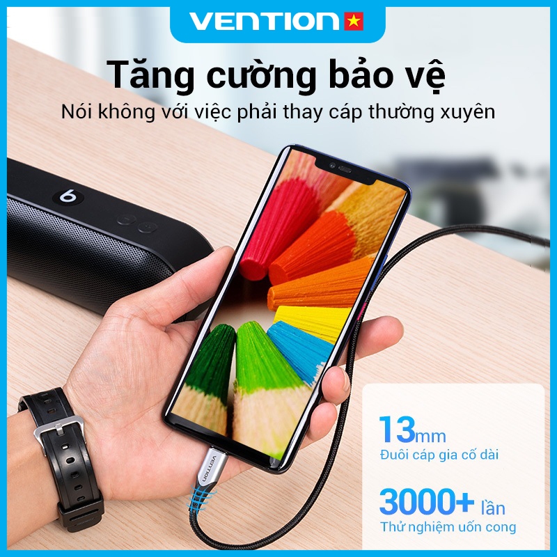 Dây Cáp Sạc Nhanh 60W USB Type-C Vention, Tốc Độ Truyền 480Mbps Cho Huawei Samsung Xiaomi Redmi Dài 1m,1,5m,2m