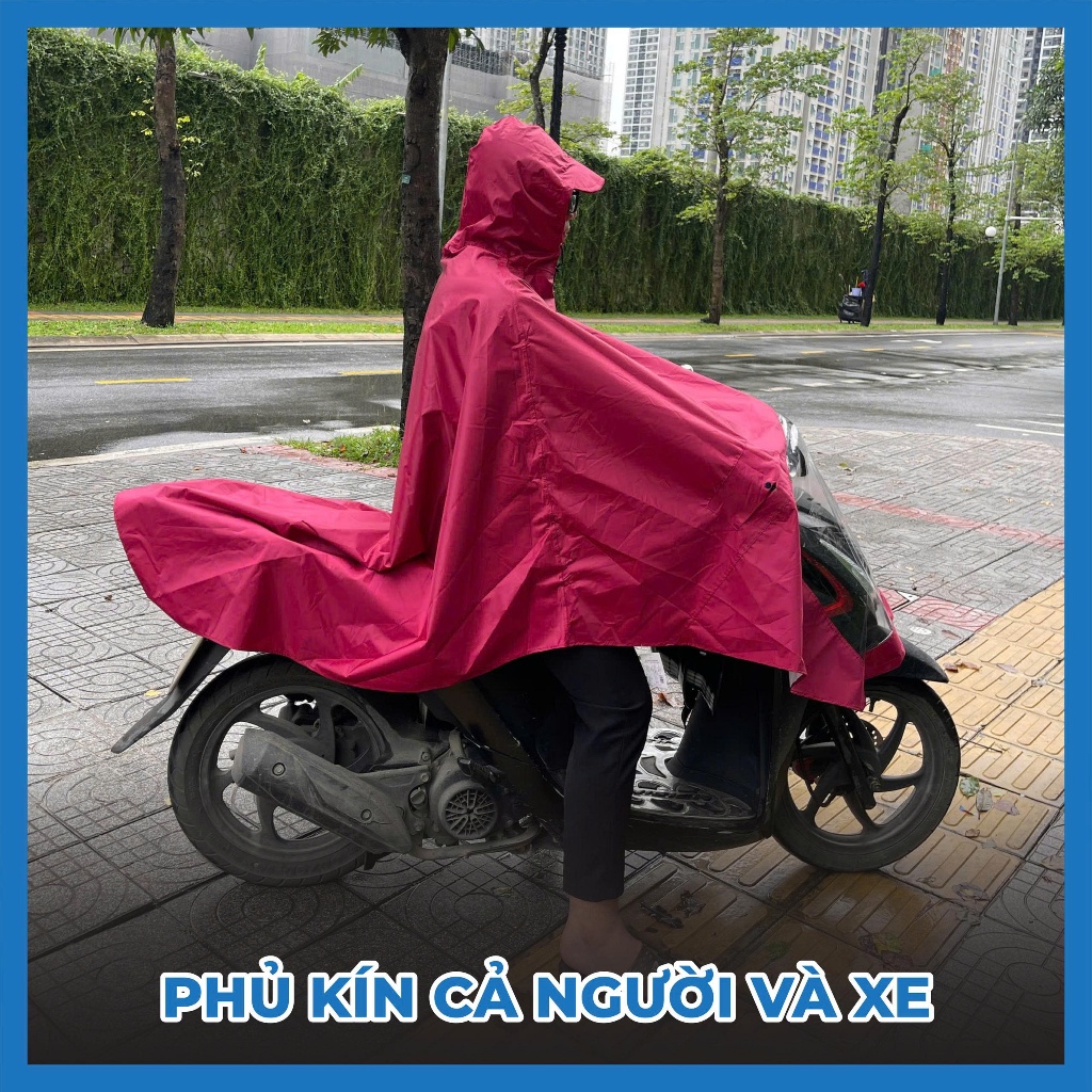 (Hàng Da Cá Cao Cấp) Áo Mưa Choàng Kính Một Ngày Mưa 1 Mũ Xỏ Gương (Size Đại) - Siêu Nhẹ Phủ Toàn xe